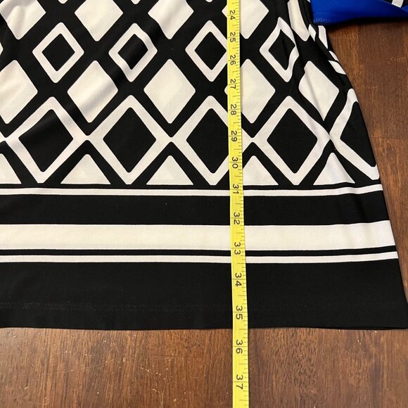 Eliza J Black White Blue Diamond Geometric Print Sheath Dress Blue Sz 6 Career - Picture 5 of 5
